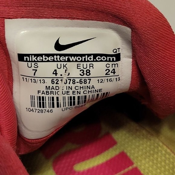 Nike 2013 Air Max Pink Yellow Ladies Running Shoes 621078-687 Women's US Size 7 - Picture 10 of 11